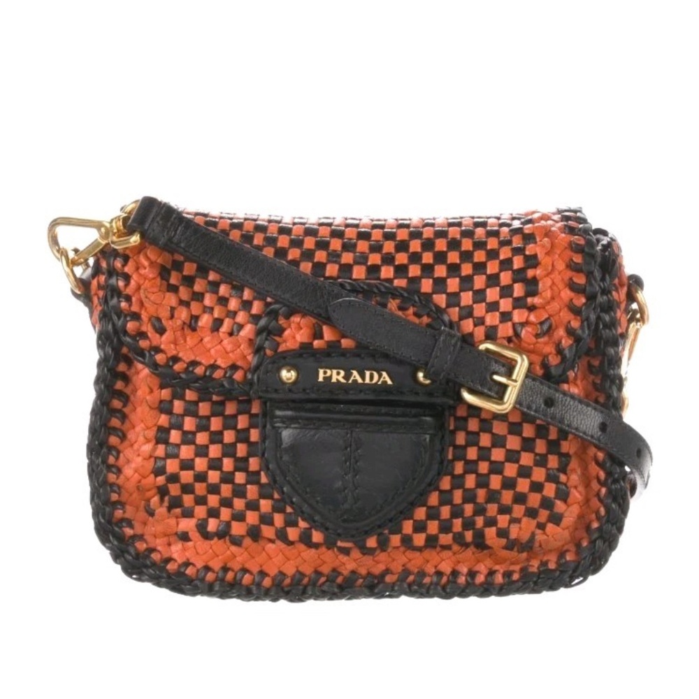 PRADA - Pushlock Flap Madras Woven Leather Crossbody Shoulder Bag R1.239